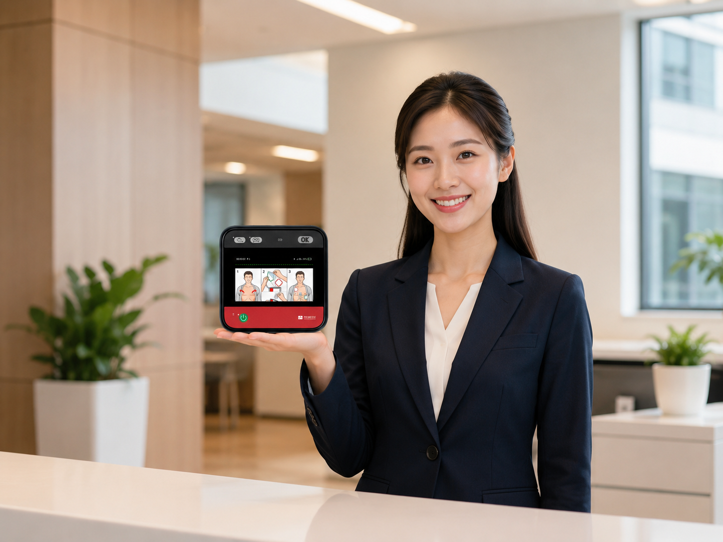香港辦公室接待區展示 Primedic AED 配置示意